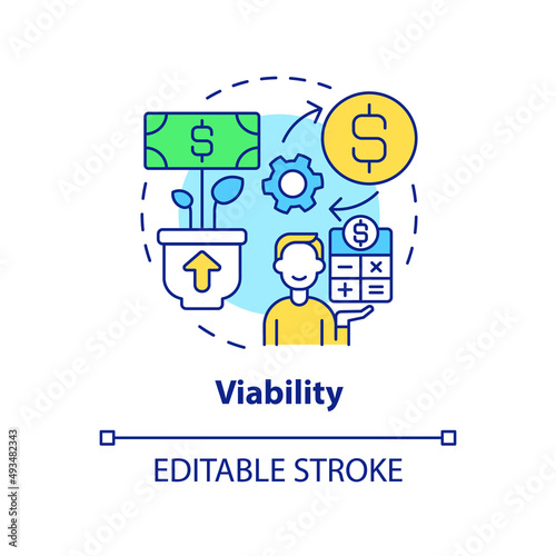 Viability concept icon. Sustainable land management objective abstract idea thin line illustration. Economic growth. Isolated outline drawing. Editable stroke. Arial, Myriad Pro-Bold fonts used