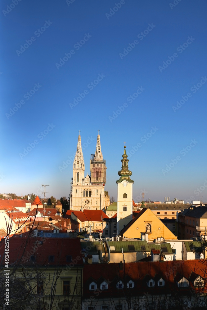 Zagreb skyline with Zagreb Cathedral and St. Mary Church. Zagreb skyline with Zagreb Cathedral and St. Mary Church.