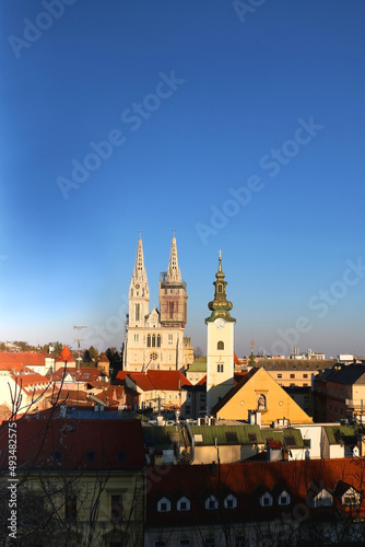 Zagreb skyline with Zagreb Cathedral and St. Mary Church.