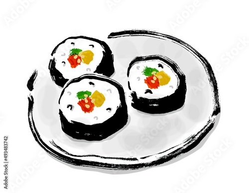 韓国料理キンパの 手描き和風イラスト
