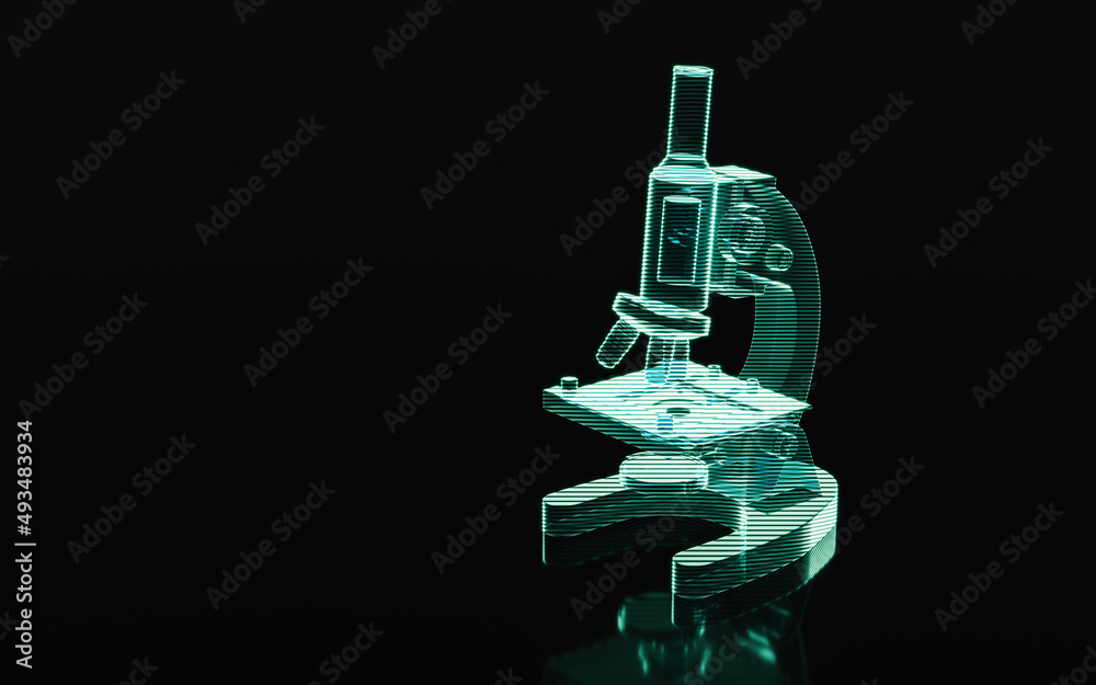 Holographic image of microscope, futuristic element, 3d rendering. Holographic image of microscope, futuristic element, 3d rendering.