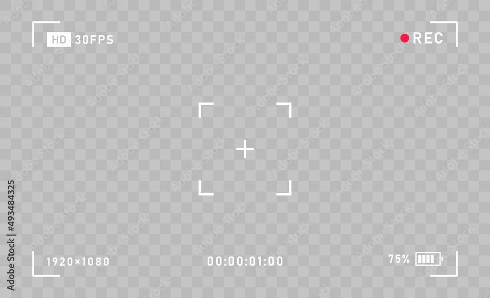 Camera horizontal viewfinder template on a transparent background. 4K