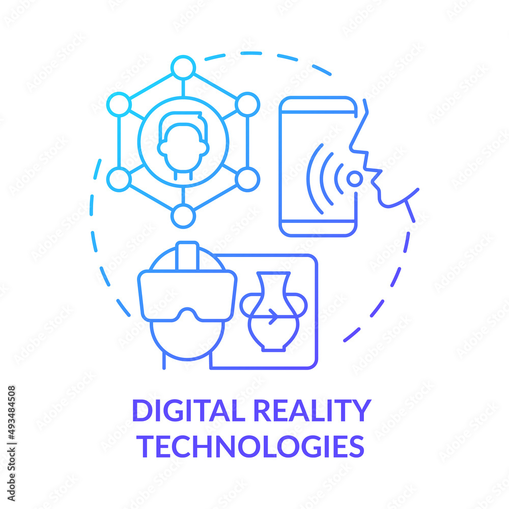 Digital reality technologies blue gradient concept icon. Virtual assistant. Tech macro trends abstract idea thin line illustration. Isolated outline drawing. Myriad Pro-Bold font used