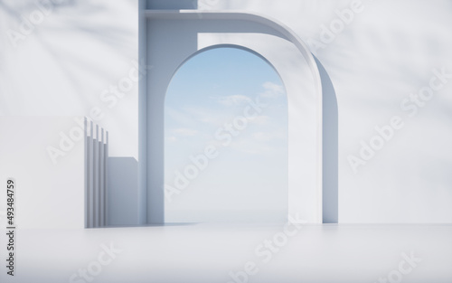 Fototapeta Naklejka Na Ścianę i Meble -  Empty stage with round door background, 3d rendering.