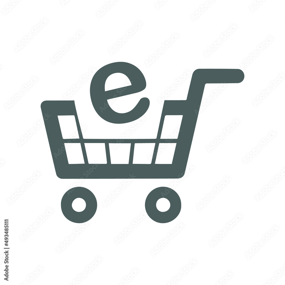 Ecommerce, e shopping icon. Gray vector graphics.
