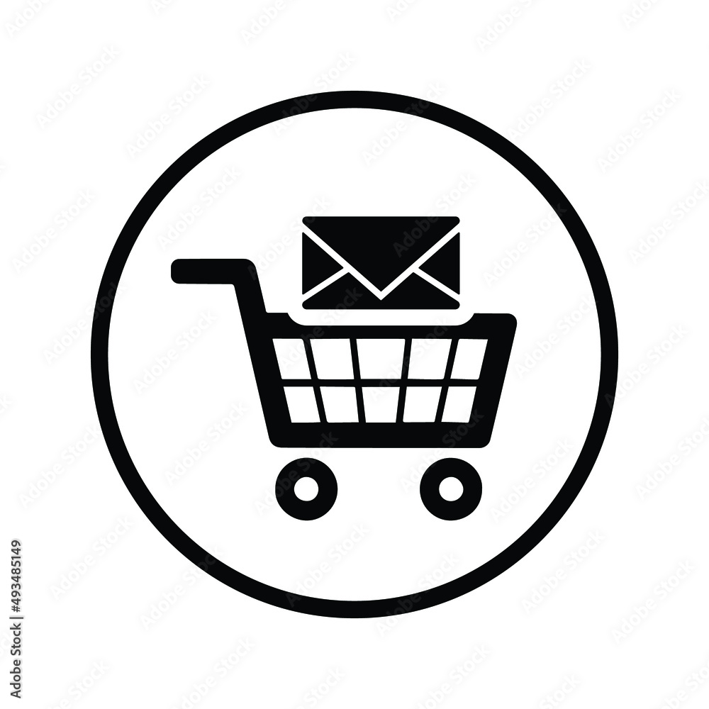 Email shopping icon. Black vector illustration. Email shopping icon. Black vector illustration.