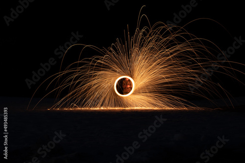 Someone using steel wool to fling sparks