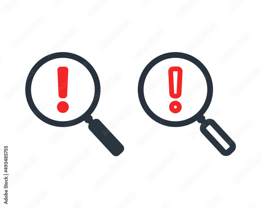 Exclamation magnifying glass. Vector illustration Exclamation magnifying glass. Vector illustration