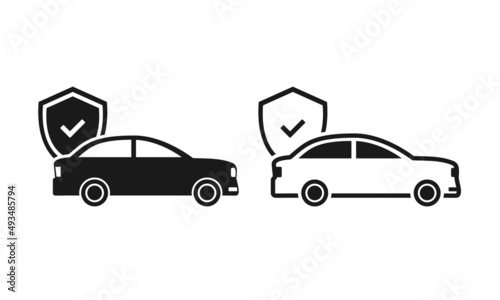 Fototapeta Naklejka Na Ścianę i Meble -  Car with shield checkmark icon. Car insurance coverage protection. Vector illustration