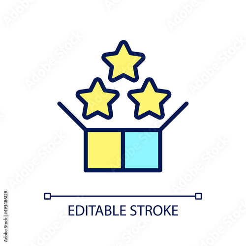 Product bundling as bonus pixel perfect RGB color icon. Sales promotion. Sell products combined together. Isolated vector illustration. Simple filled line drawing. Editable stroke. Arial font used