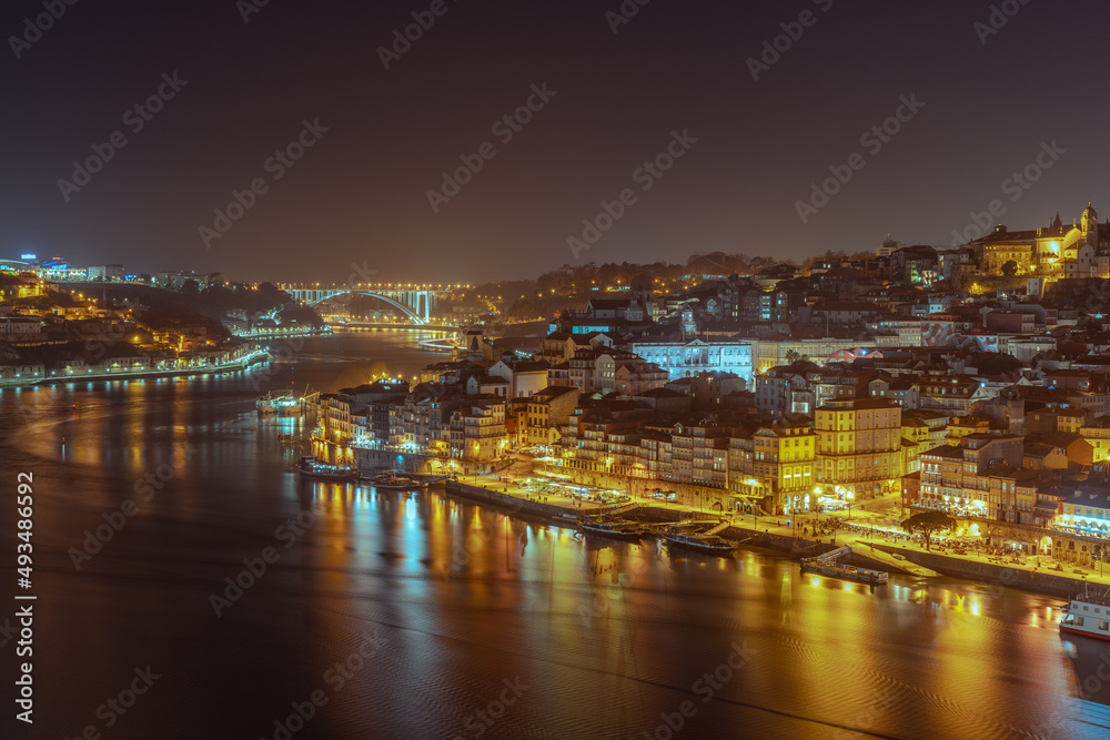 Overview of old town of Porto at nigth.