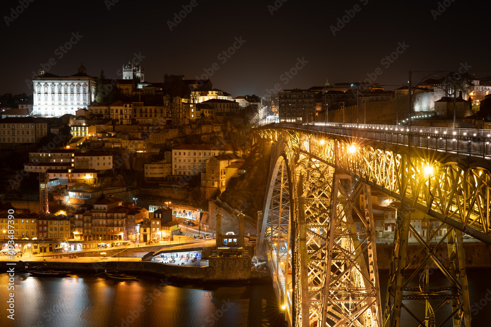 Overview of old town of Porto at nigth.