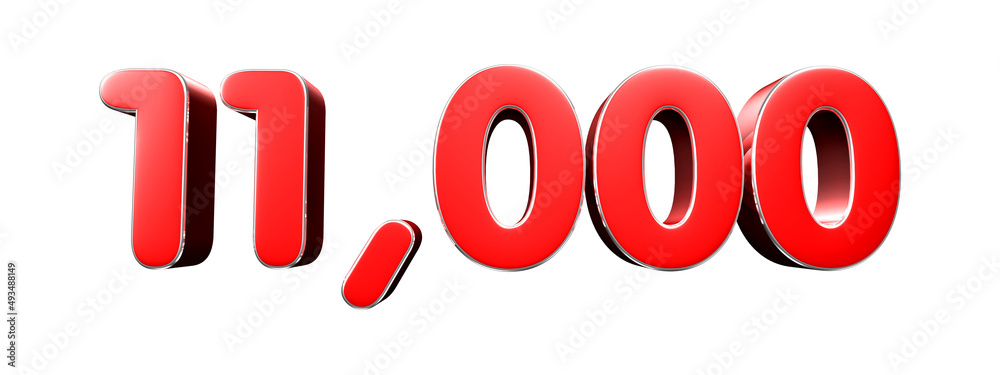 Rounded red number 11000 on white background 3D illustration with clipping path. Rounded red number 11000 on white background 3D illustration with clipping path.