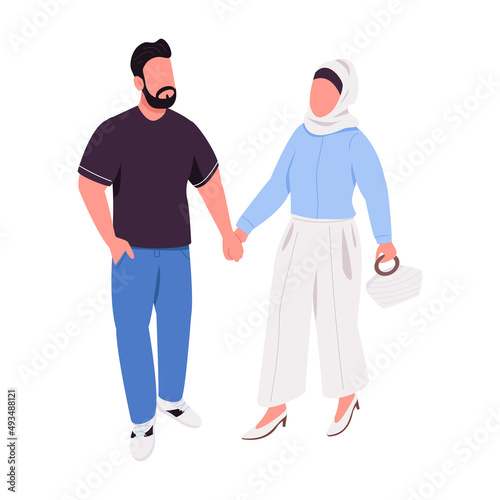 Couple wearing outfits for perfect dating semi flat color vector characters. Walking figures. Full body people on white. Simple cartoon style illustration for web graphic design and animation