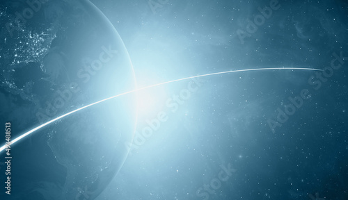 Fototapeta Naklejka Na Ścianę i Meble -  Long Exposure Night Time Rocket Launch - Planet Earth with a spectacular sunset 