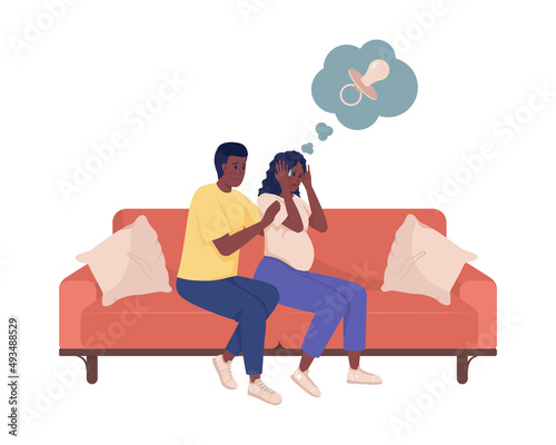 Pregnancy worry episode semi flat color vector characters. Sitting figures. Full body people on white. Reassuring partner simple cartoon style illustration for web graphic design and animation