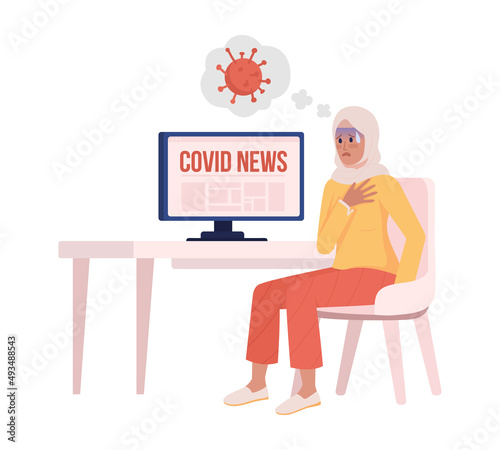New covid variant semi flat color vector character. Sitting figure. Full body person on white. Pandemic simple cartoon style illustration for web graphic design and animation. Bebas Neue font used