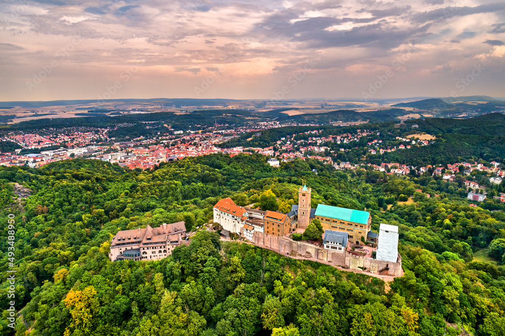 Aerial view of Wartburg Castle. UNESCO world heritage in Thuringia, Germany