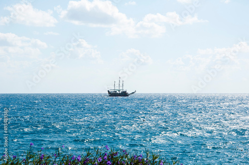 pirate ship in the sea water. summer vacation and traveling photo