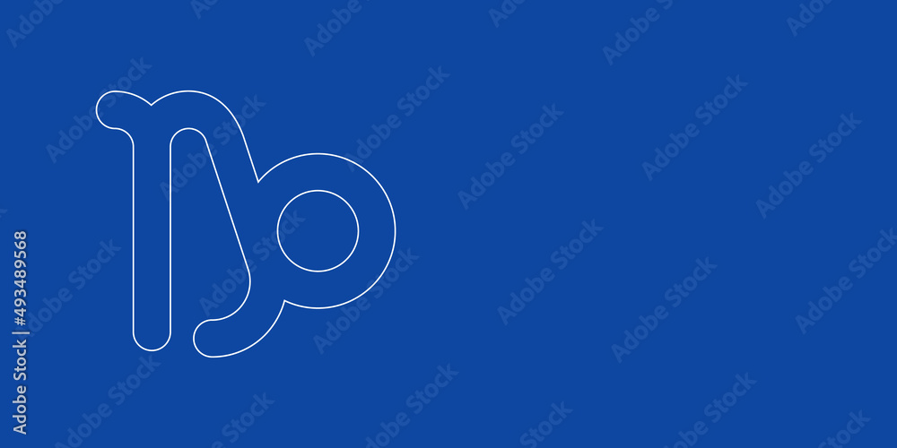 A large white outline zodiac capricorn symbol on the left. Designed as thin white lines. Vector illustration on blue background A large white outline zodiac capricorn symbol on the left. Designed as thin white lines. Vector illustration on blue background