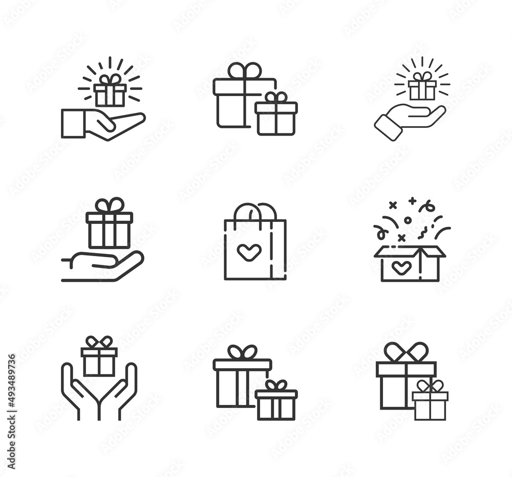Gift box or present line icon set Gift box or present line icon set