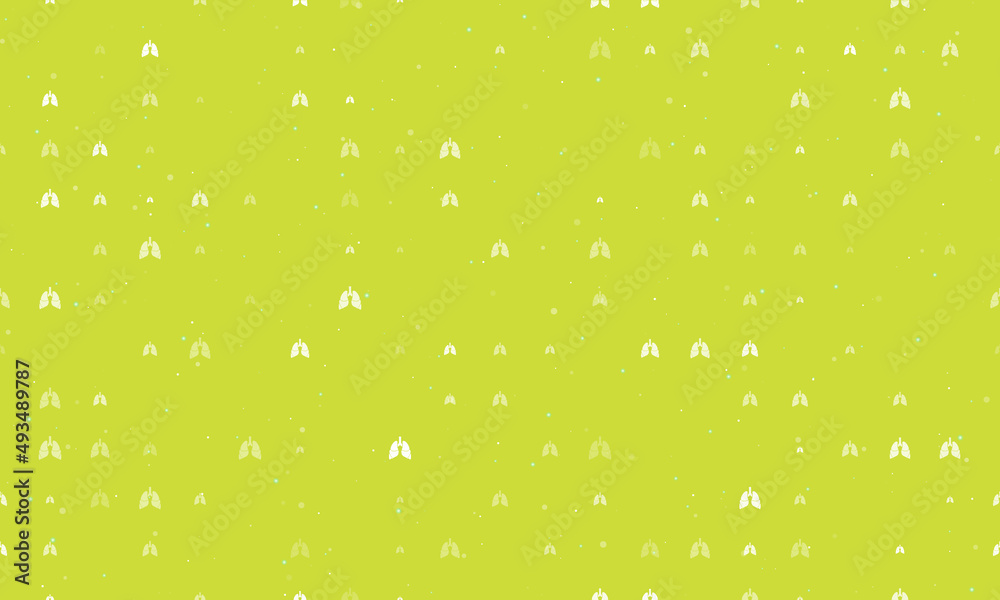 Seamless background pattern of evenly spaced white lungs symbols of different sizes and opacity. Vector illustration on lime background with stars Seamless background pattern of evenly spaced white lungs symbols of different sizes and opacity. Vector illustration on lime background with stars