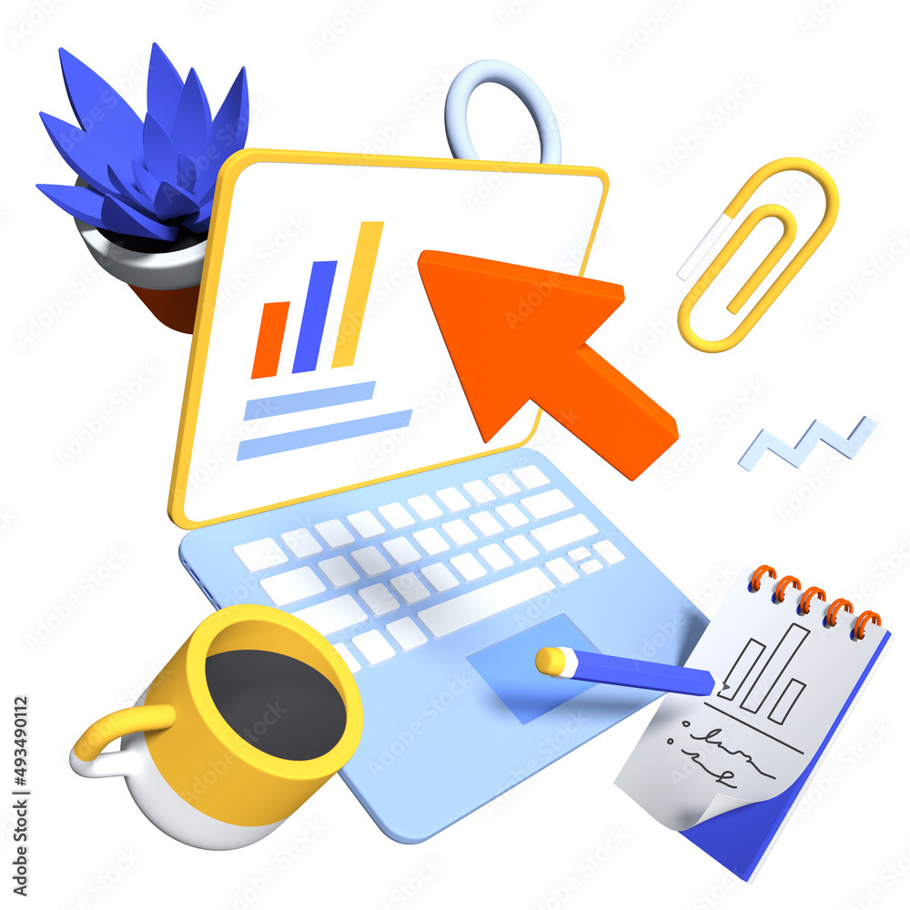 Online freelance work - modern realistic 3d illustration Online freelance work - modern realistic 3d illustration