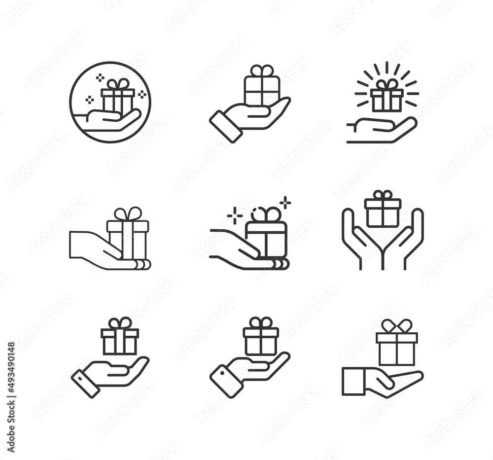 Gift box or present line icon set Gift box or present line icon set