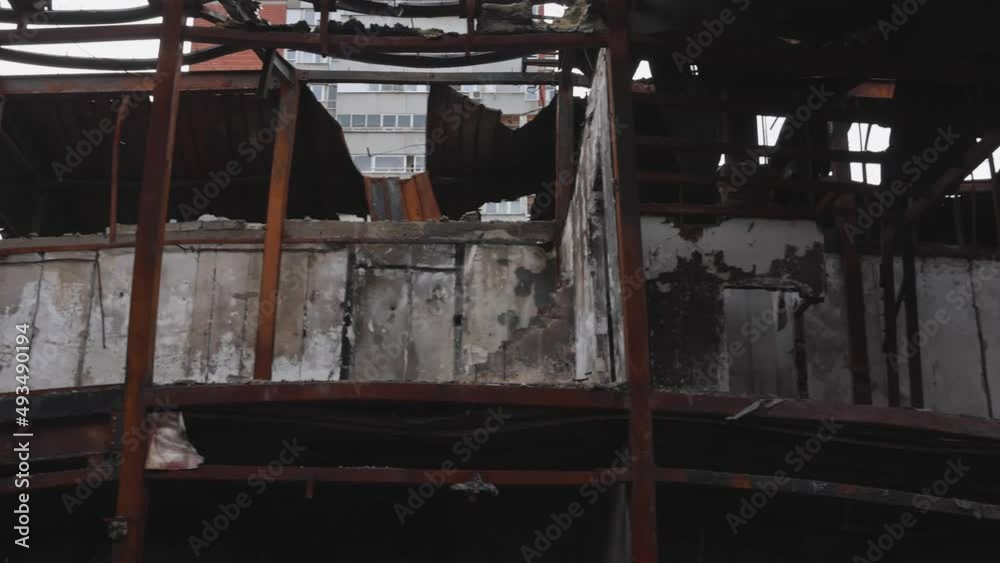 Damaged Steel Structure After Inferno Fire at Old Chinese Shopping Centre Damaged Steel Structure After Inferno Fire at Old Chinese Shopping Centre