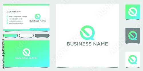 Letter Q Progress Recycle Recycling gradient Vector Logo Design with Business Card