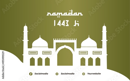 Background Green minimalist modern ramadan with mosque silhoulette