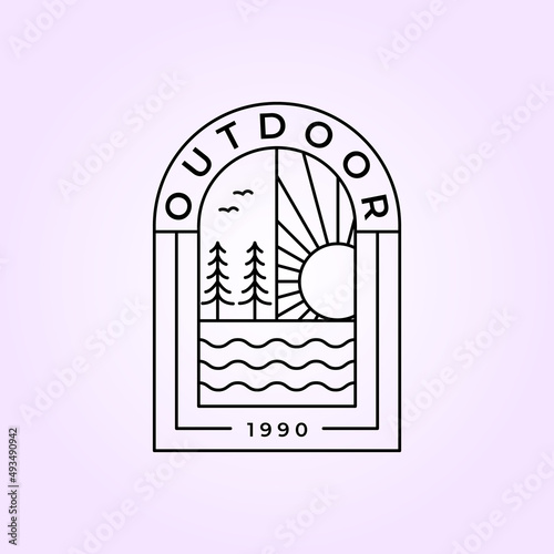 adventure outdoor emblem logo line art vector illustration design