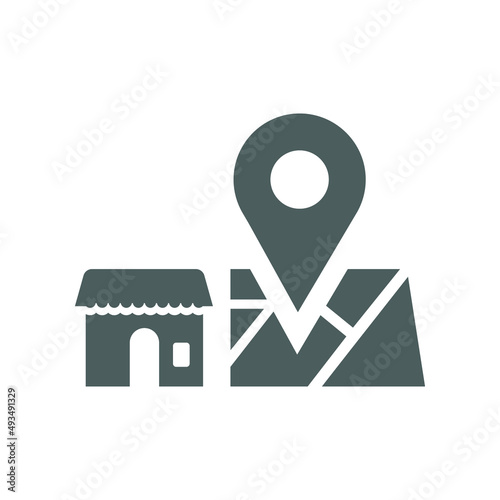 Shop location icon. Gray vector graphics.