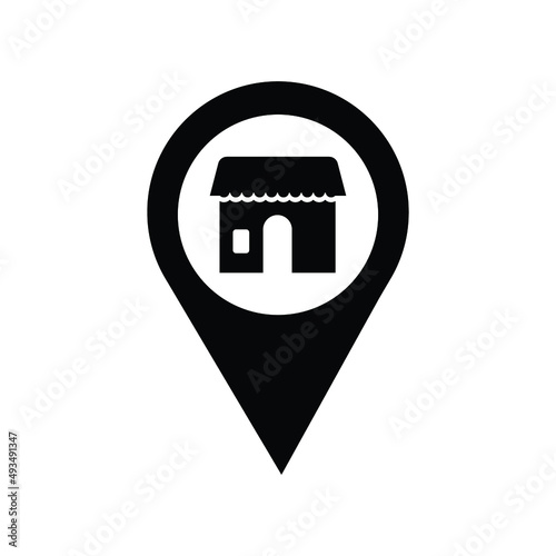 Navigation, store location icon. Black vector illustration.