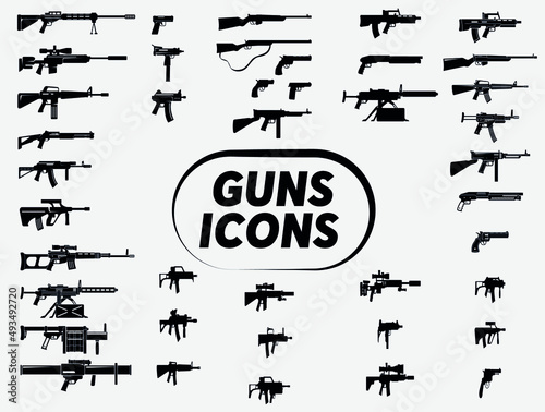 Gun Icons Set Collection Black Silhouette Weapon Symbols Vector Pack