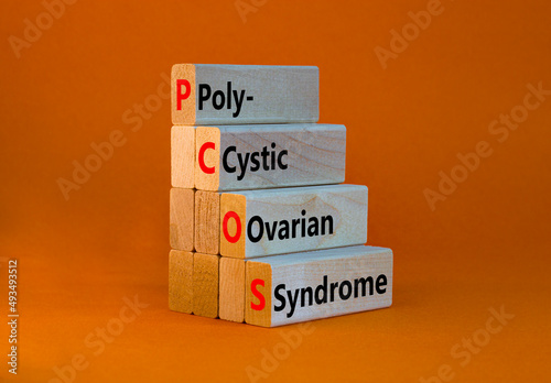 PCOS poly-cystic ovarian syndrome symbol. Concept words PCOS poly-cystic ovarian syndrome on blocks on a beautiful orange background. Medical PCOS poly-cystic ovarian syndrome concept.