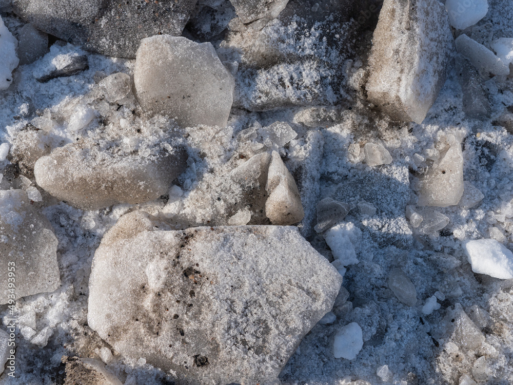 Spring ice and snow. close-up. Concept Danger, Slippery Spring ice and snow. close-up. Concept Danger, Slippery