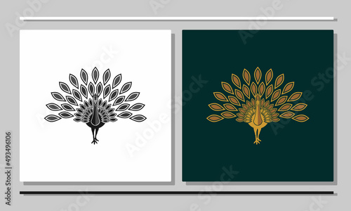 Peacock illustration design. The peacock is opening its tail to attract a mate
