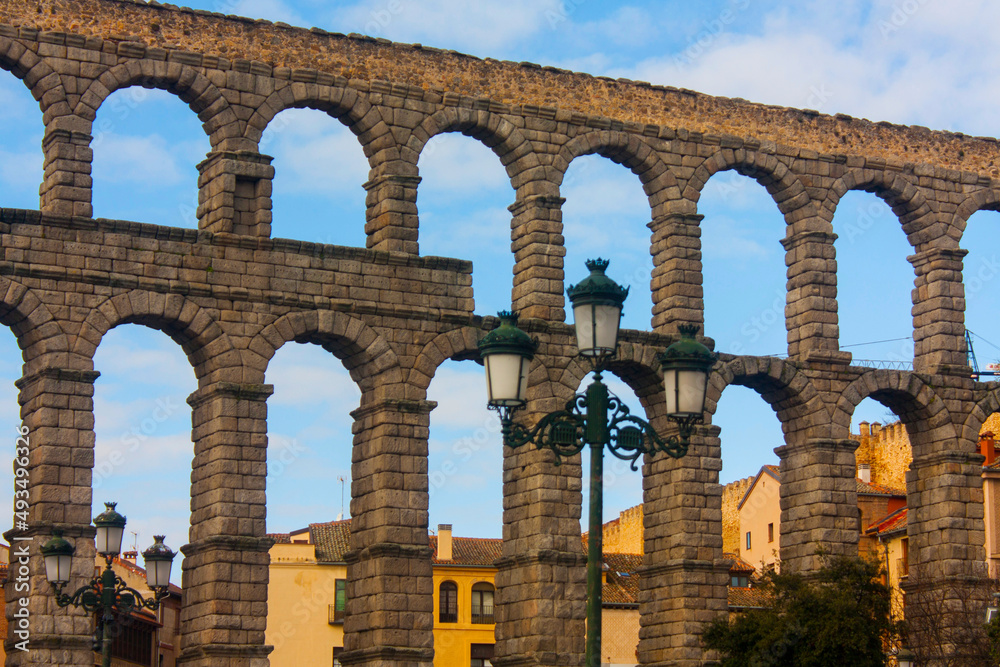 Acueducto de Segovia, en Castilla León, España.