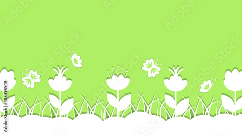 Paper flower. White roses cut from paper. Wedding decorations. Decorative bridal bouquet, isolated floral design elements. Greeting card template, blank floral wall decor. Background.