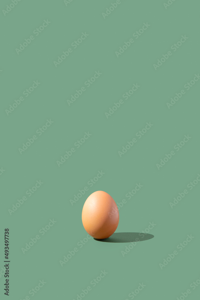 Egg on green background. Minimal concept.