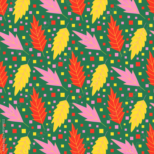 Bright pattern of leaves. Texture in doodle style. Print for printing and decoration.