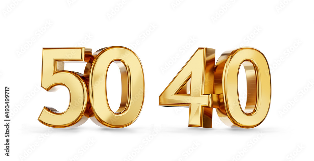50 and 40 forty and fifty golden bold letters 3d-illustration - obrazy, fototapety, plakaty 