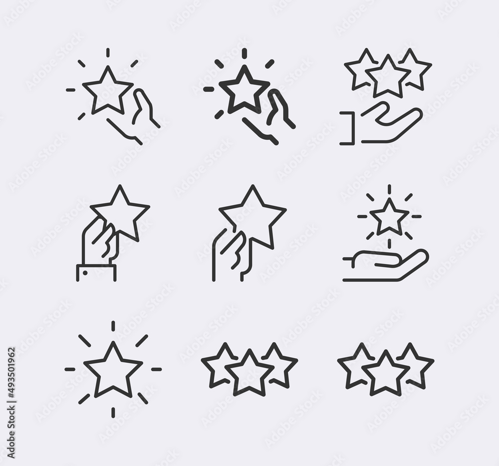 Obraz premium Star Rating, review line icon. Stars in hand vector line icon