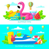 Set of summer banners design. Set of beach illustration. Vector illustration