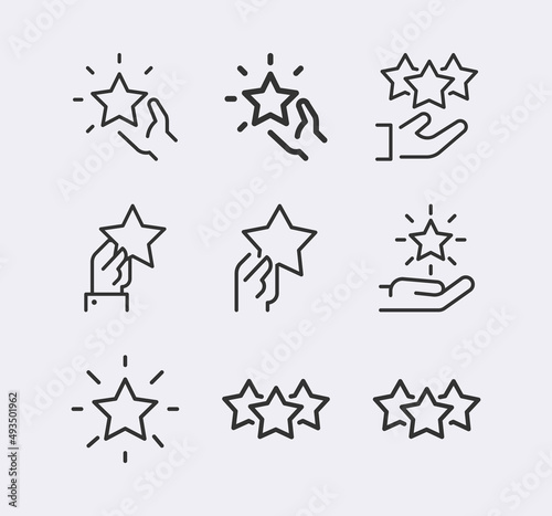 Star Rating, review line icon. Stars in hand vector line icon © Oksana