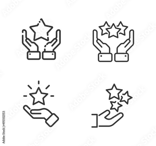 Stars in hand vector line icon set