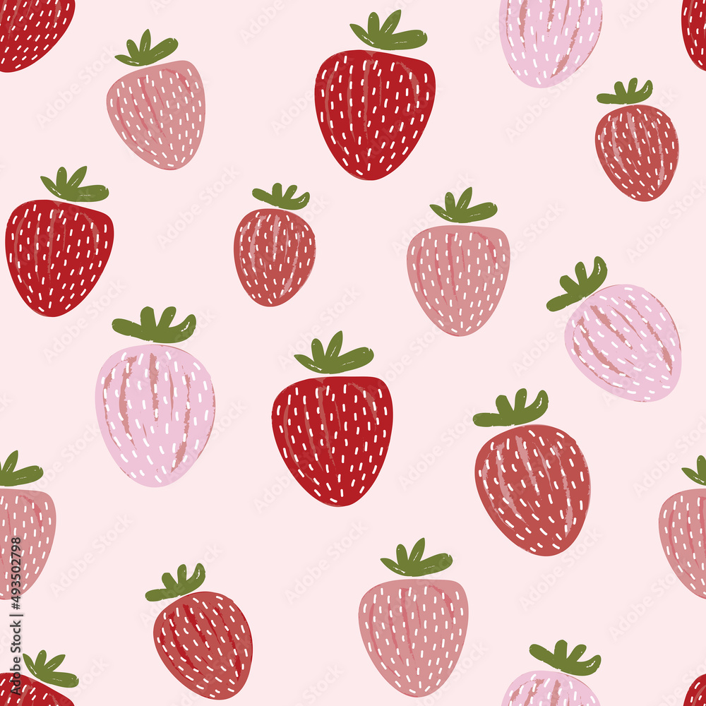 Seamless pattern hand drawn strawberry fruit red and light pink Vector illustration,Design for fashion , fabric, textile, wallpaper Seamless pattern hand drawn strawberry fruit red and light pink Vector illustration,Design for fashion , fabric, textile, wallpaper