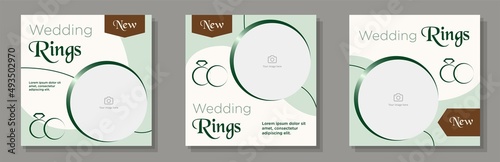 Wedding rings social media post, banner set, engagement jewelry business advertisement concept, engaging ring marketing square ad, abstract print, isolated on background