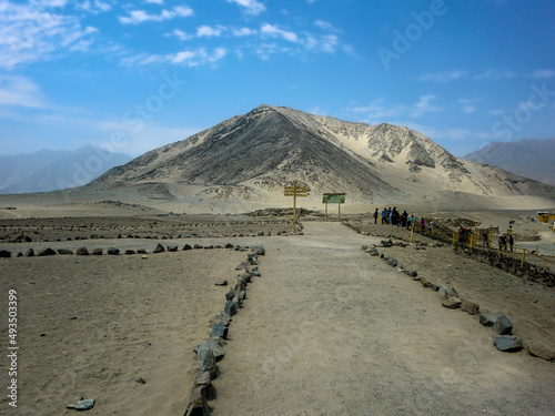 Deserted roads to the sacred city of Caral, the oldest civilization in America in Barranca - Peru.